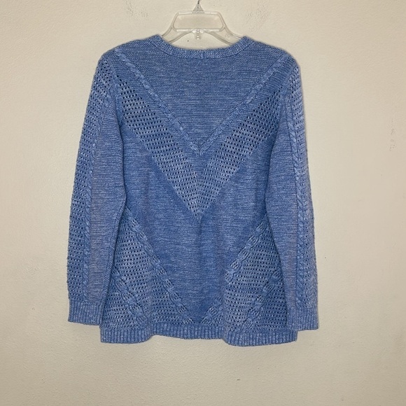 Chico's Blue Cable Knit Cotton Blend V-Neck Size Large (2) - Picture 5 of 5